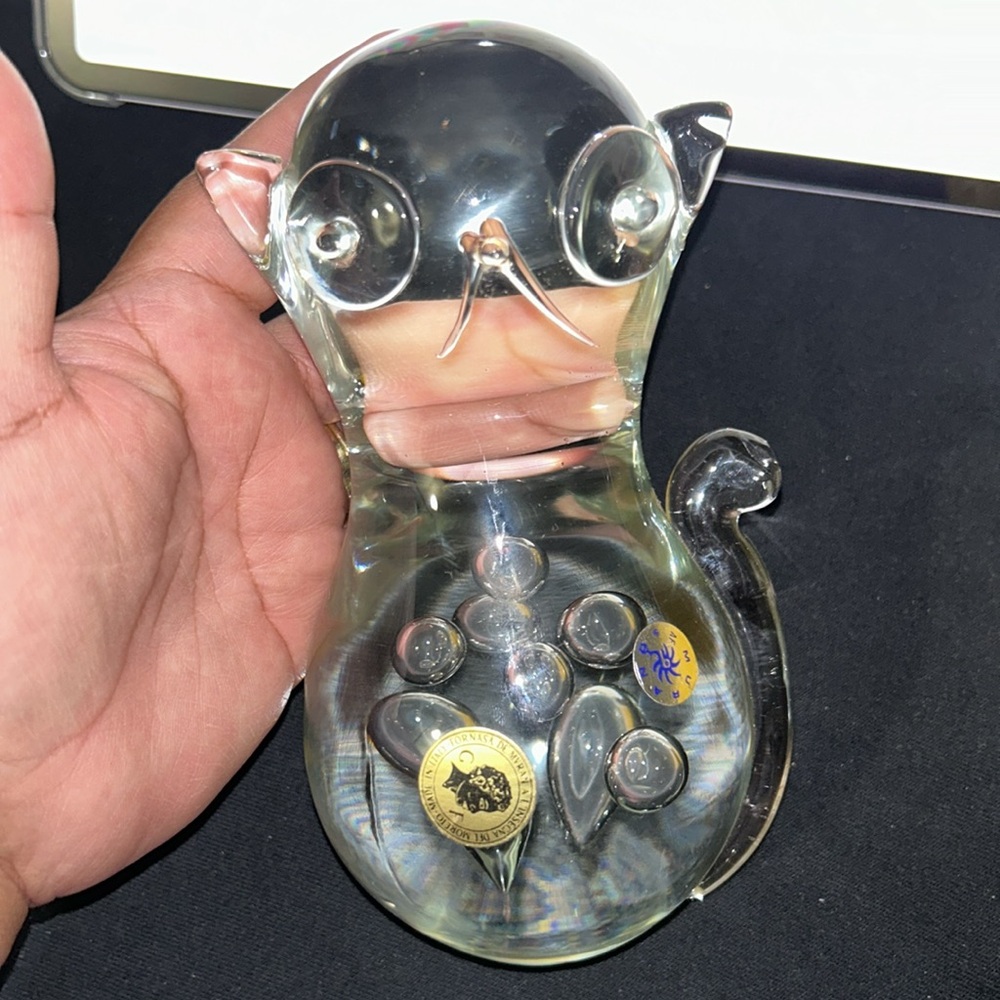 Murano Fornasa De Mvran clear Paperweight Glass Cat Sticker Italy - Picture 13 of 13